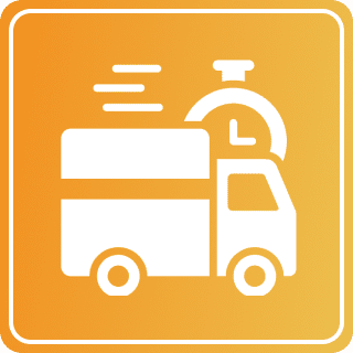 Speedy delivery truck with clock icon.