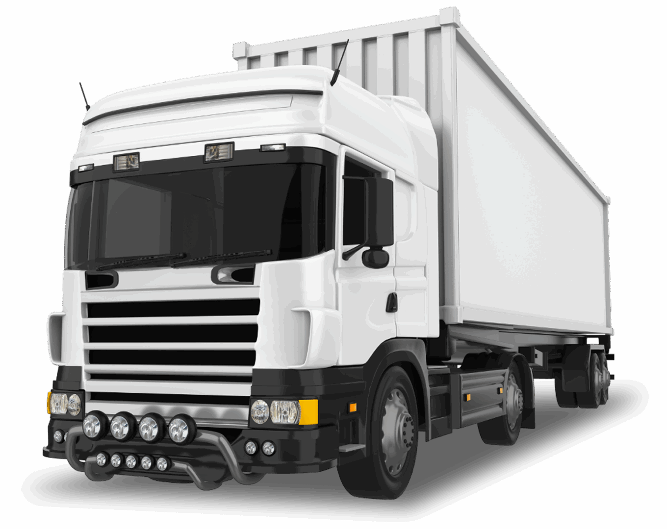 White freight truck on black background.